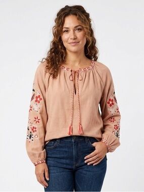 Free the Roses | Long Sleeve Linen Blend Embroidered Peasant Tunic | Sz S